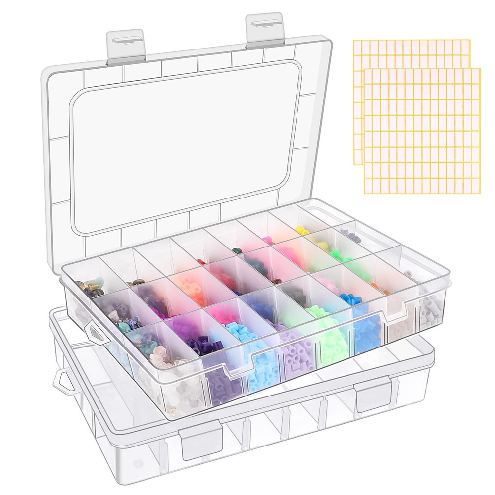 2 Pack 24 Grids Clear Plastic Organizer Box, Storage Container with Adjustable D