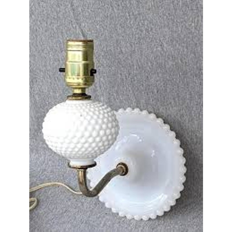 VTG Hobnail Lamp MCM Milk Glass Wall Hanging Sconce Light Decor 6x8x10