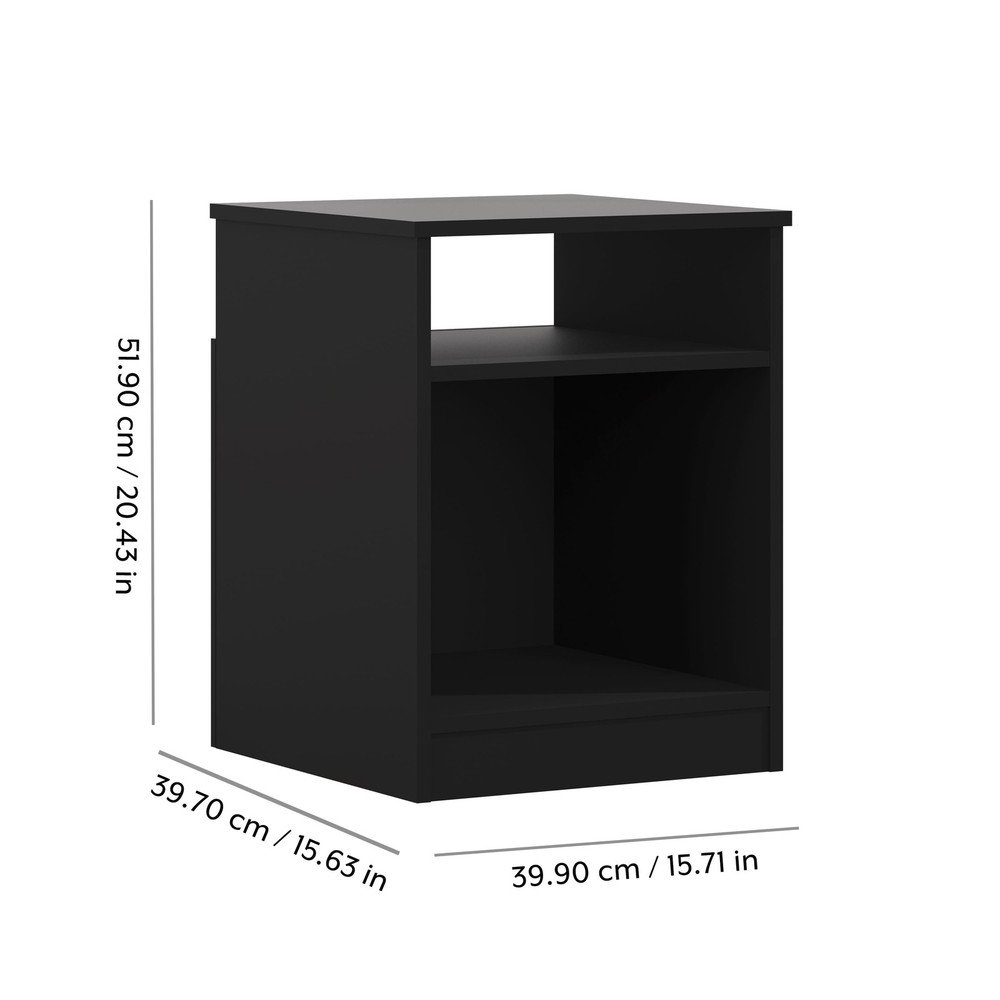 Open Shelf Nightstand End Side Table Black