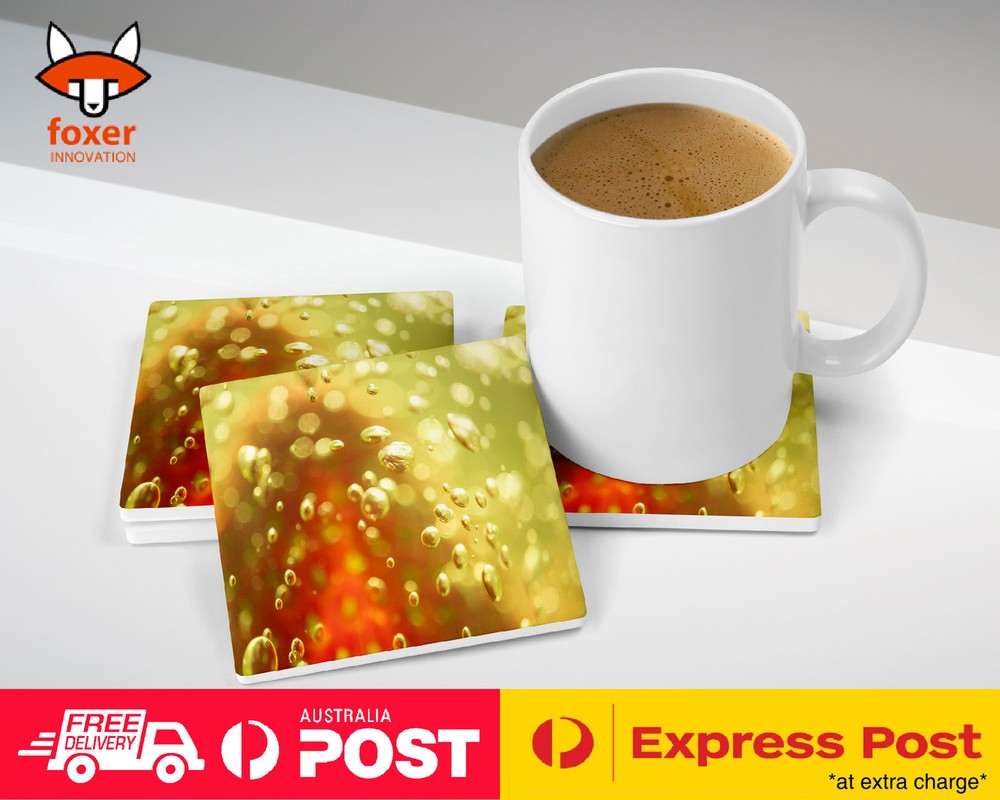 COASTER COFFEE DRINKING MAT|GREEN RED BUBBLE AIR HOLES IMAGE