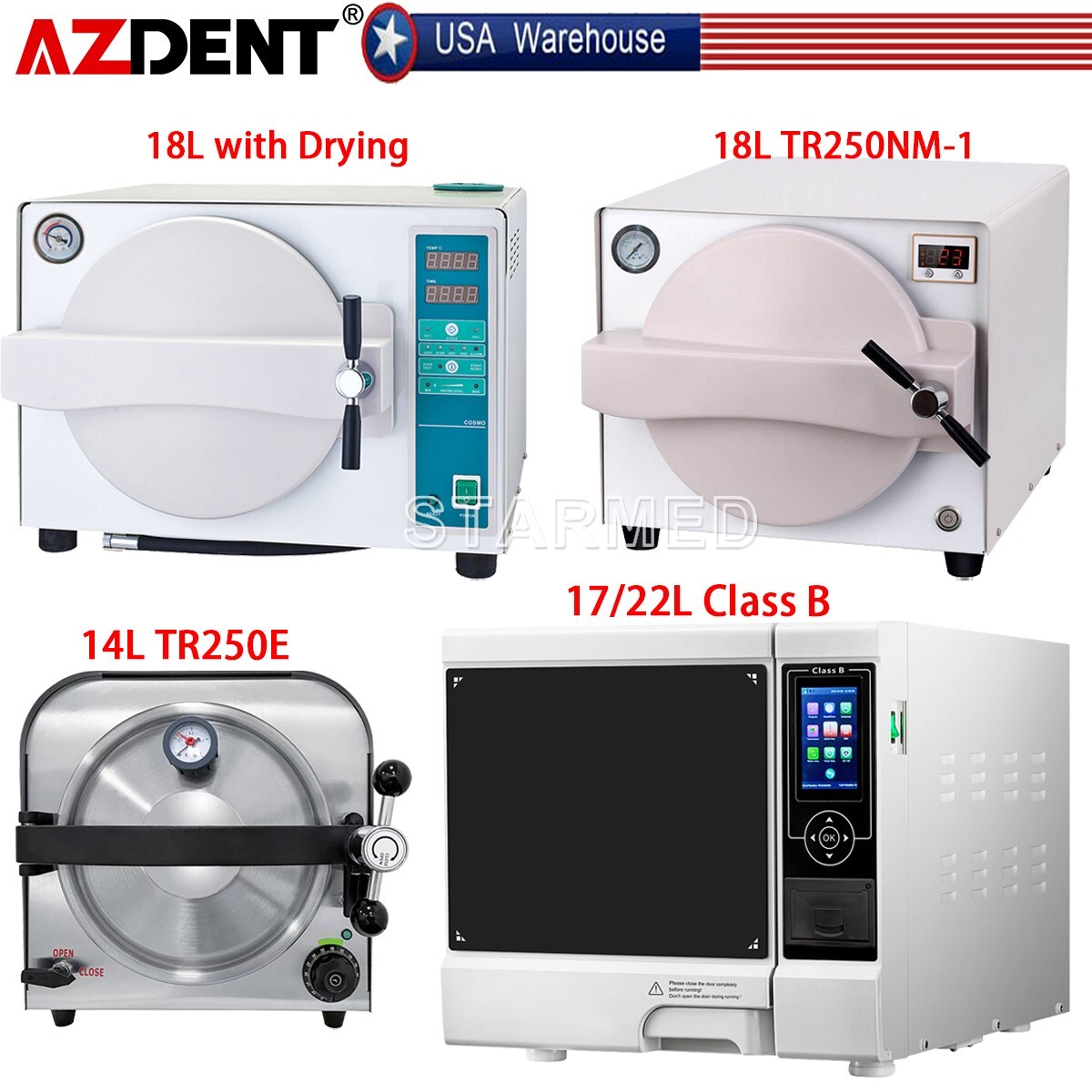 18L Dental Autoclave Steam Sterilizer Medical Class B Sterilization LCD Printer