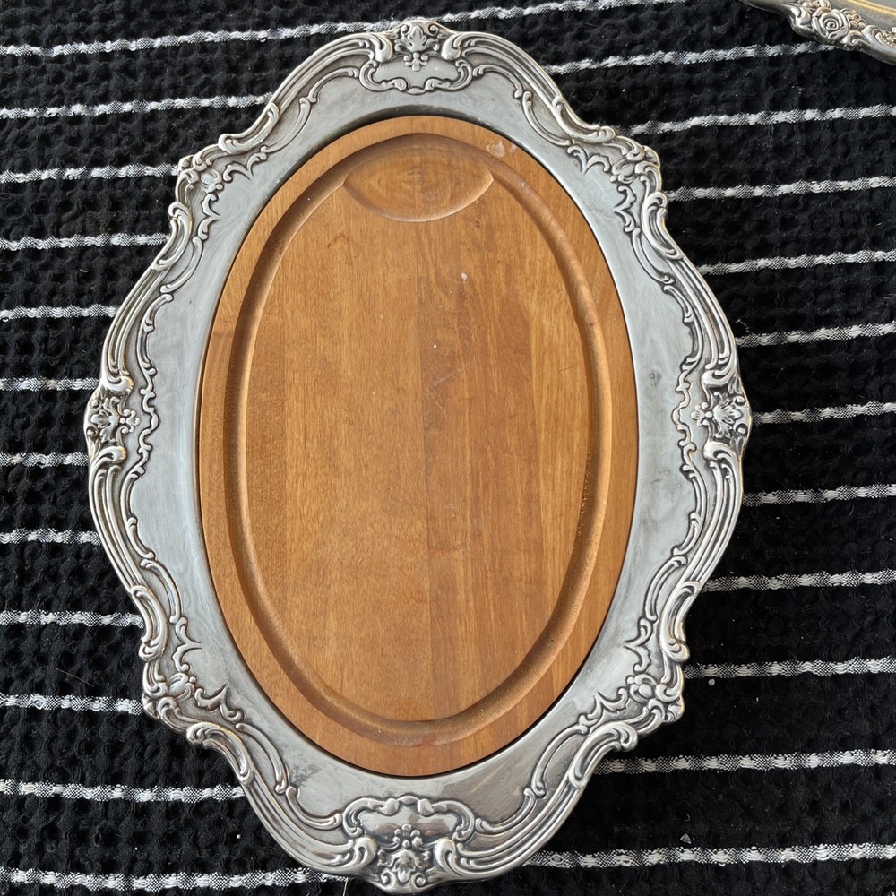 Vintage Georgian Scroll Oval Platter Wood Insert  Welltree, Oneida Silver plated