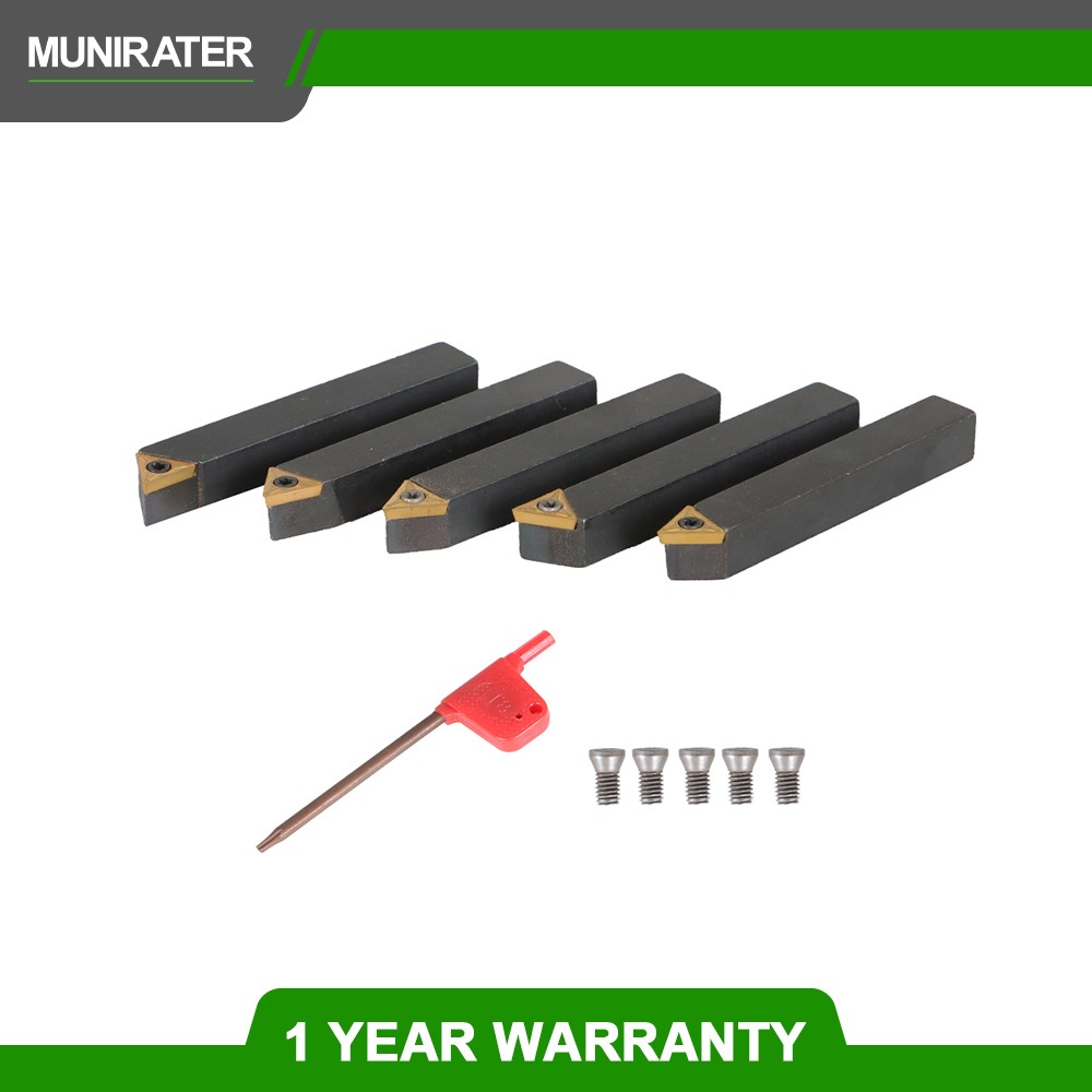 5 Pack Carbide Indexable Turning Tool Lathe Tool Bit 3/8" With Carbide Inserts