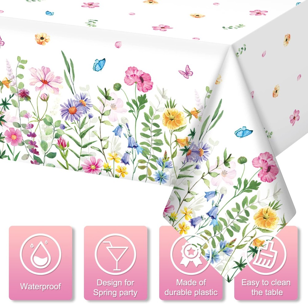 1Pcs Spring Floral Plastic 108" x 54" (Rectangular),