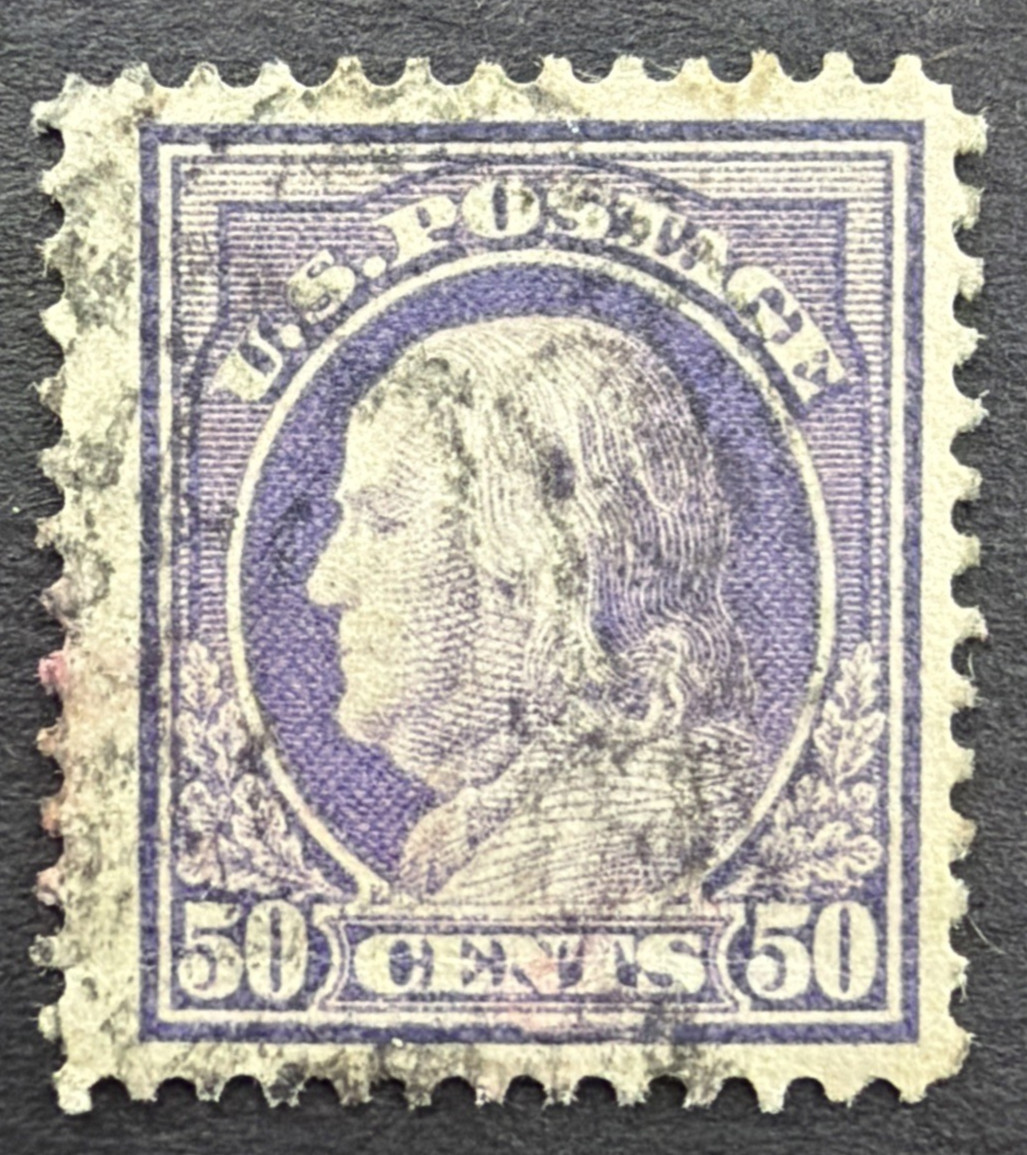 US 1912 Scott # 422 Used O.G. Stamp Perf 12 Franklin 50c