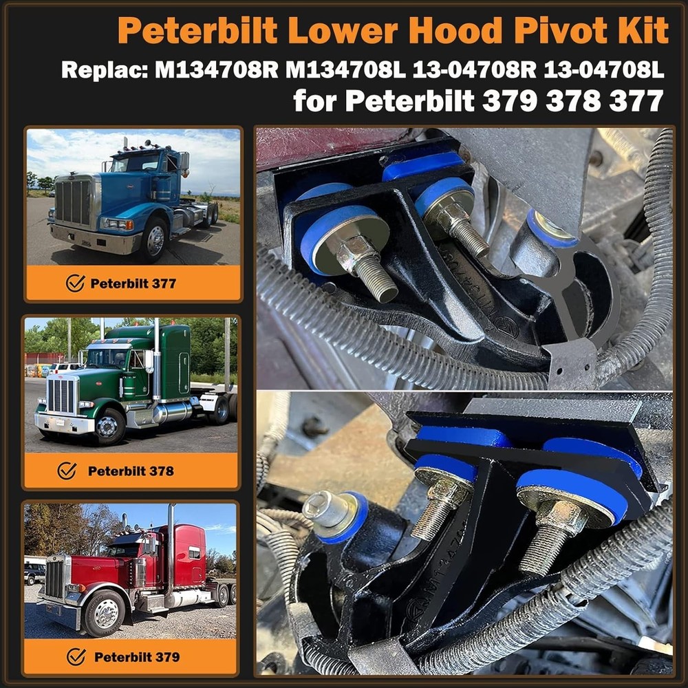 Lower Hood Pivot Kit for Peterbilt 377 378 379, Engine Hinge Bolt Assembly
