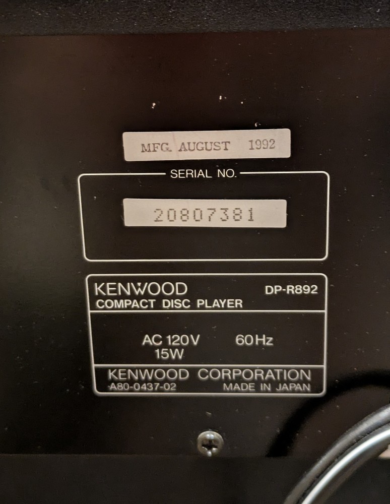 Kenwood DP-R892 Multiple Compact Disc Player Untested No Remote! 1992