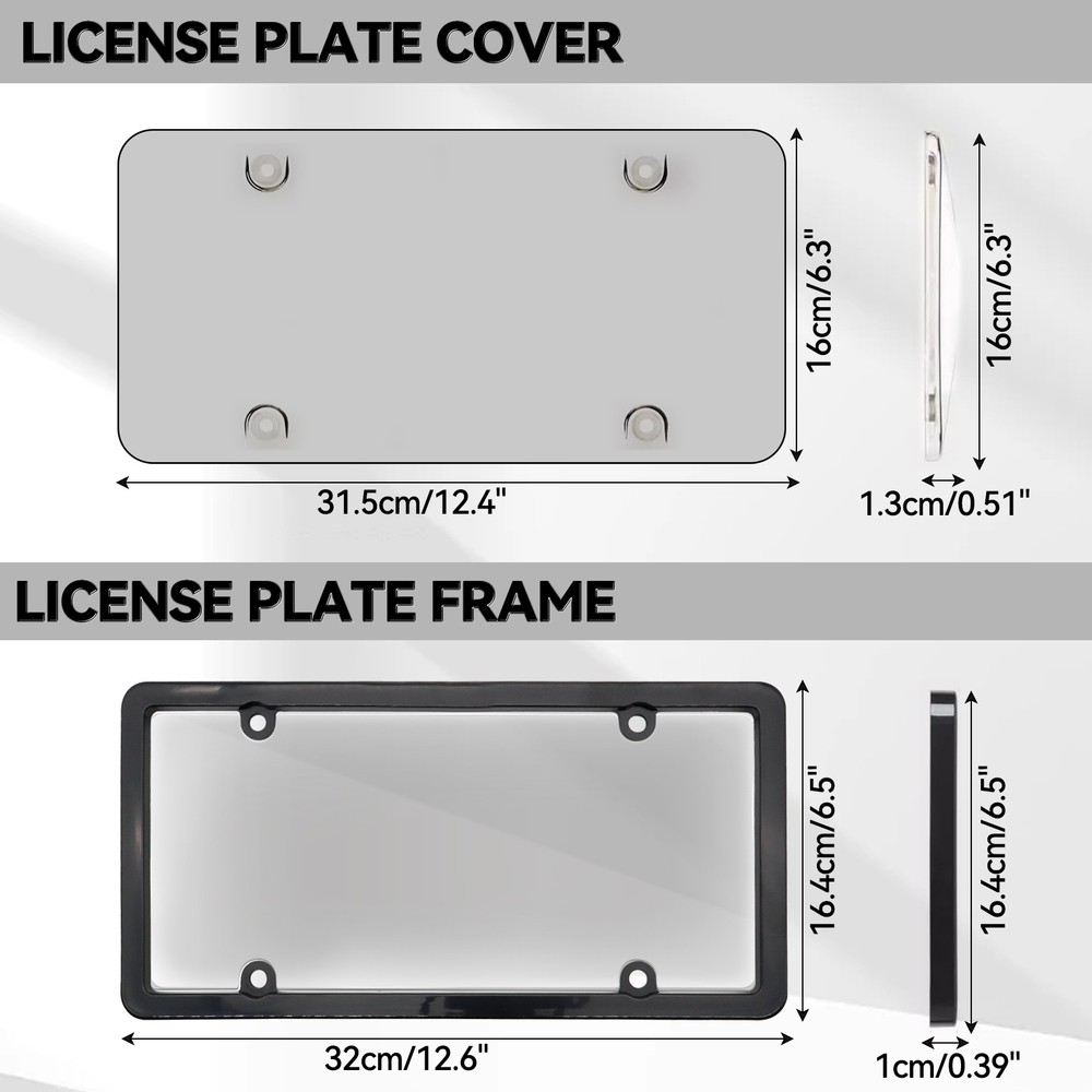 2 Front Rear Unbreakable License Plate Covers+Frames Auto Tag Shield Protector