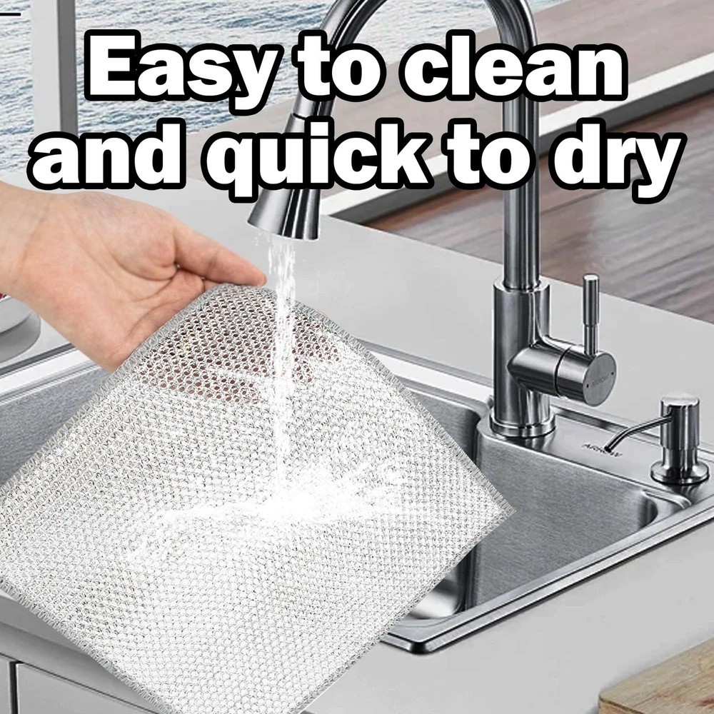 Double-Layer Non Scratch Scrubber Wire Cleaning Dishwashing Rag for Cookware