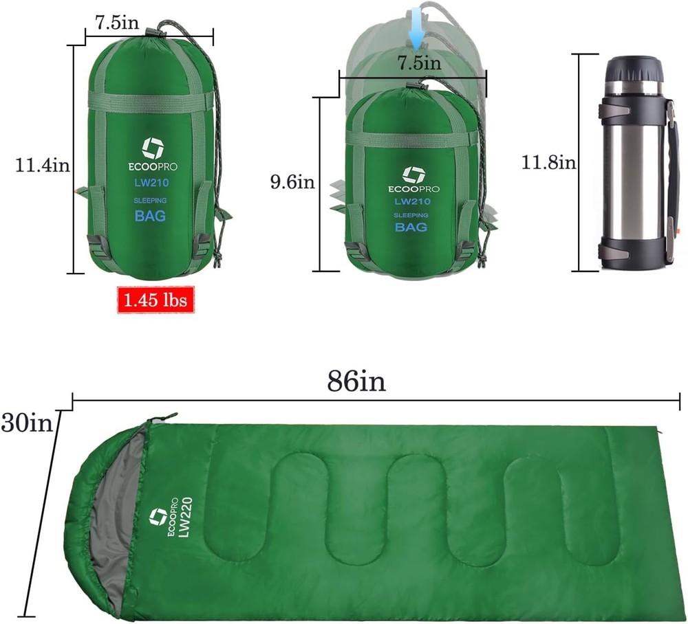 Warm Weather Sleeping Bag - Portable, Waterproof, Compact Lightweight, Comfor...