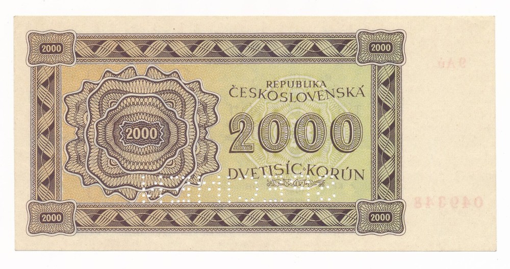 Czechoslovakia 2000 Korun 1945 P. 50As Specimen aUnc Note