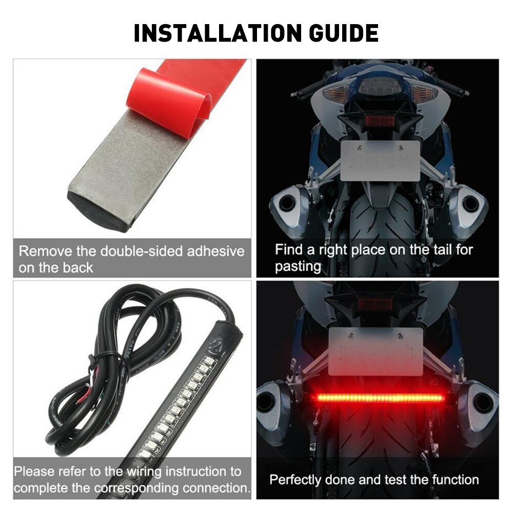 2 Flexible Motorcycle LED Strip 48LED Brake Stop Turn Signals Running Tail Light