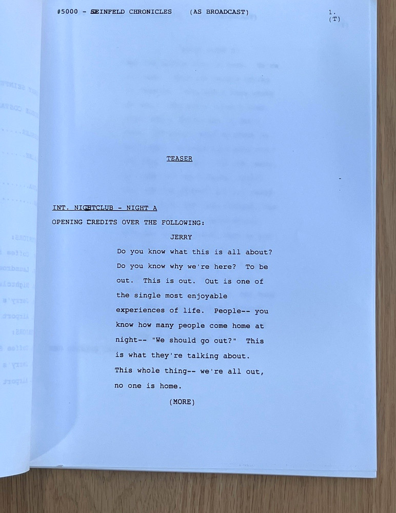 The Seinfeld Chronicles Pilot 1st Episode Original TV Sitcom As Broadcast Script