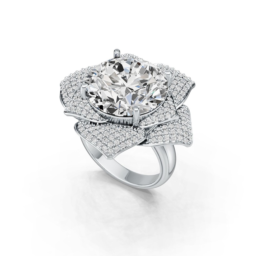 Sterling Silver Semi Mount Ring Setting Round RD 15x15mm Flower Theme