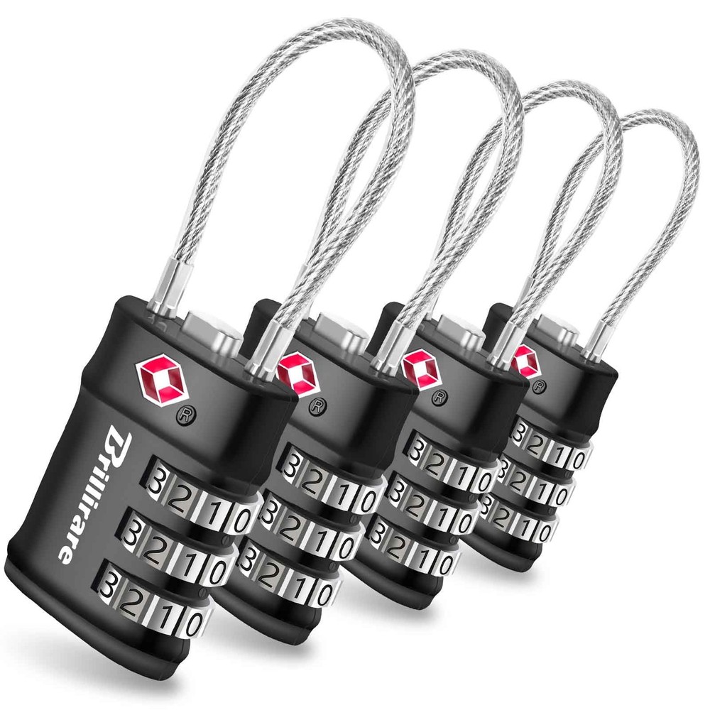 TSA Approved Luggage Locks - 4 Pack Combination Cable Padlocks for Travel