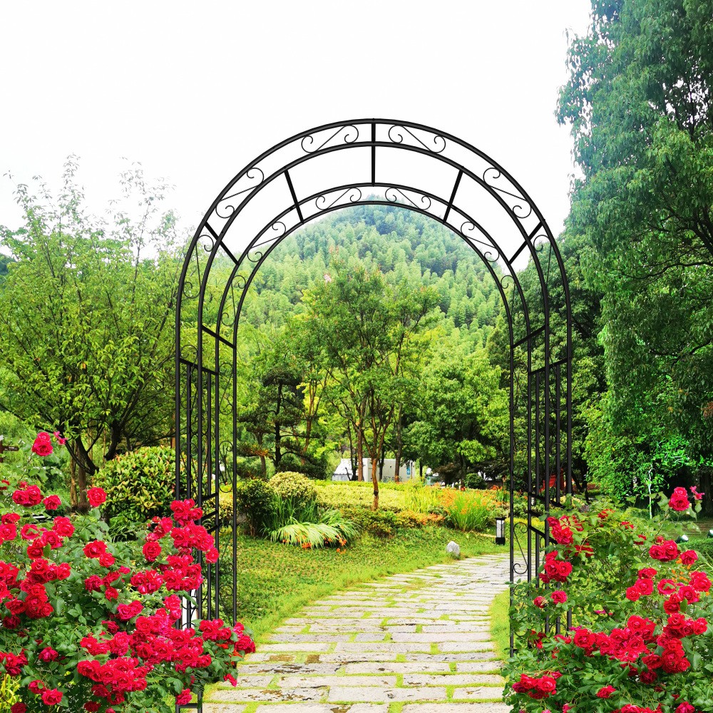 Black Metal Garden Arch 59x17.71x90.55 Inch Climbing Plants Support Rose Trellis
