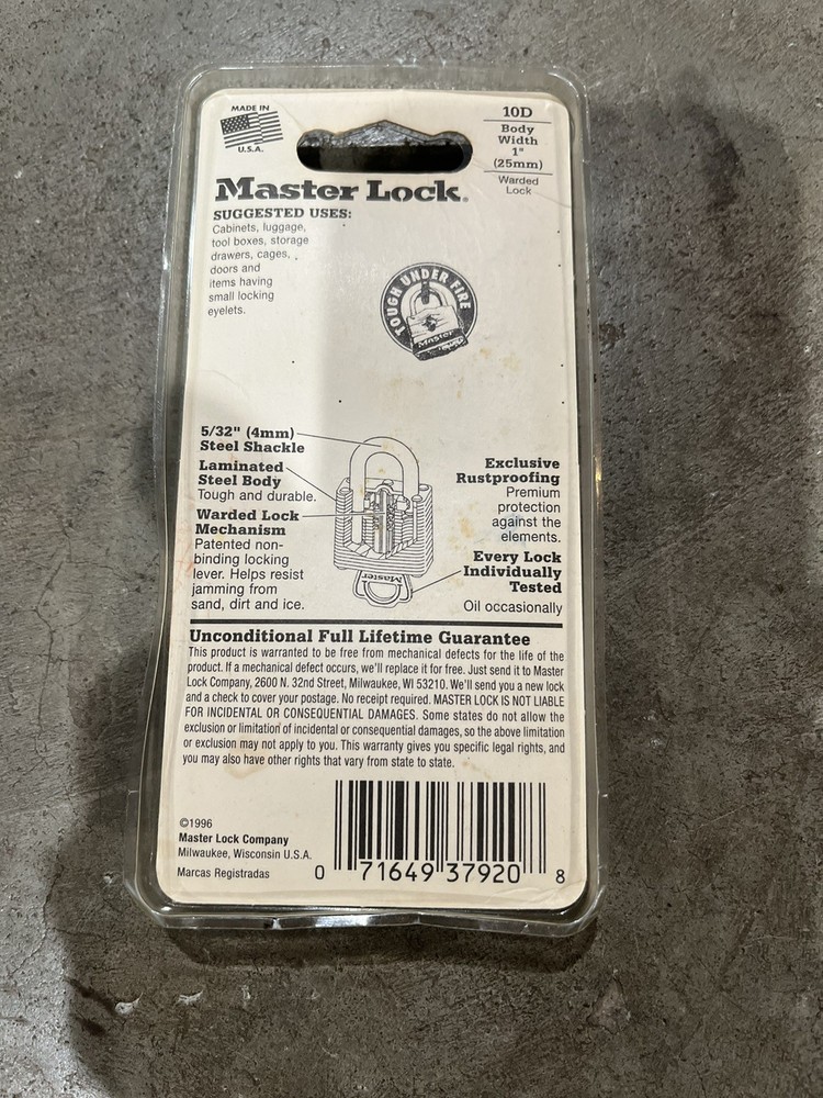 10D Master Lock Padlock Small Lock 2 Keys