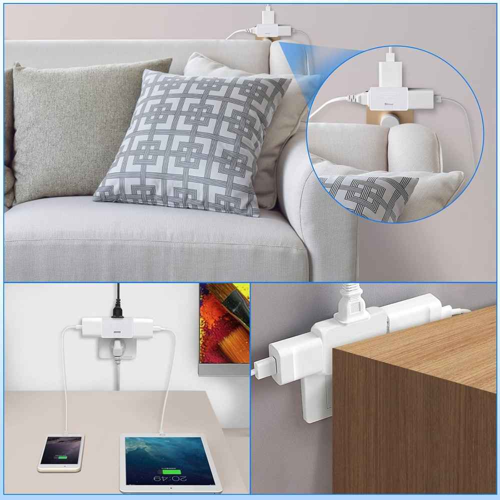 3 Pack AC Flat Wall Outlet Extender Flat Plug Adapter Outlet, Fold-Able 3 Way Wa