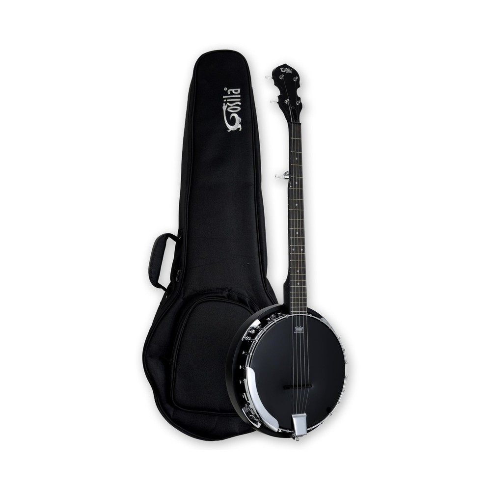 5 String Full Size Acoustic Electric Banjo Solid Back Remo Ebony Black Top Sa...