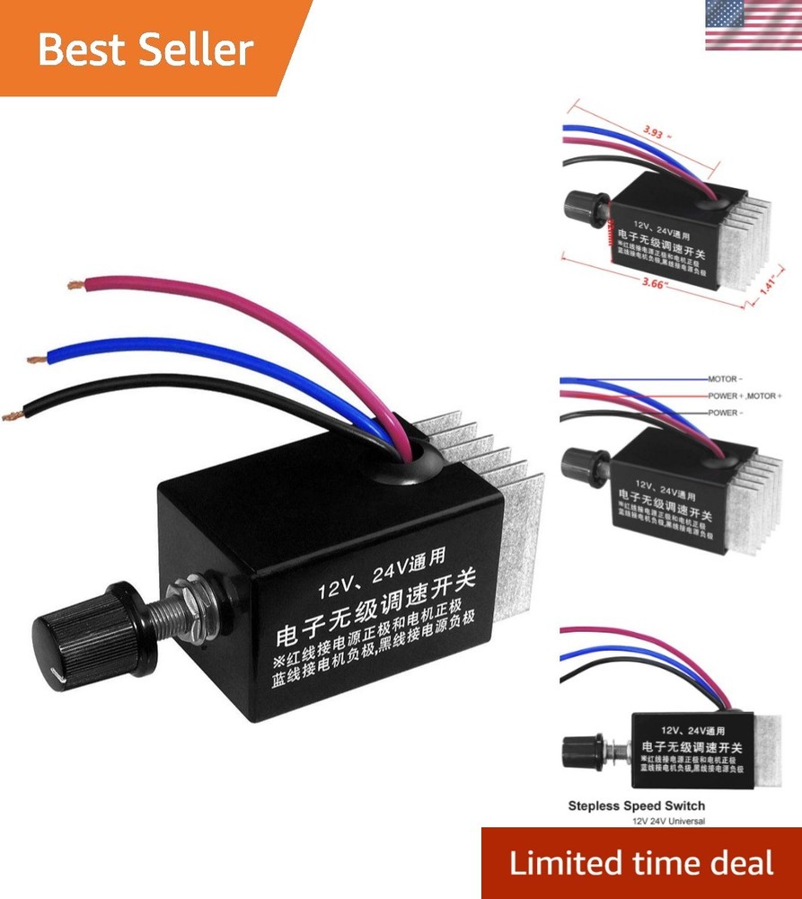 DC Motor Speed Controller Universal DC 12V 24V 10A Electronic Stepless Speed ...