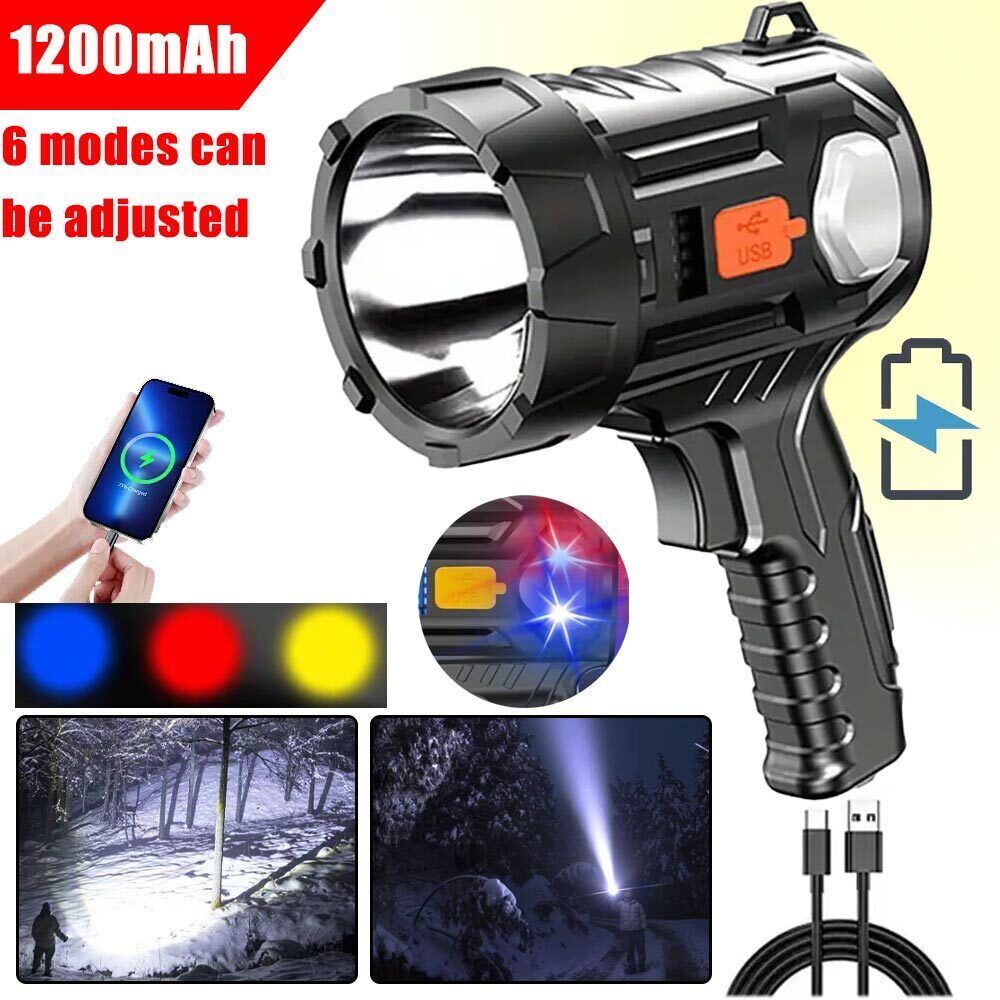 3000000LM Super Bright Solar Rechargeable LED Spotlight Flashlight Searchlight