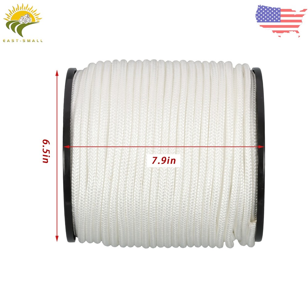 1/4" × 250' White Nylon Rope Sturdy Spool Solid Braid Rope Abrasion Resistance
