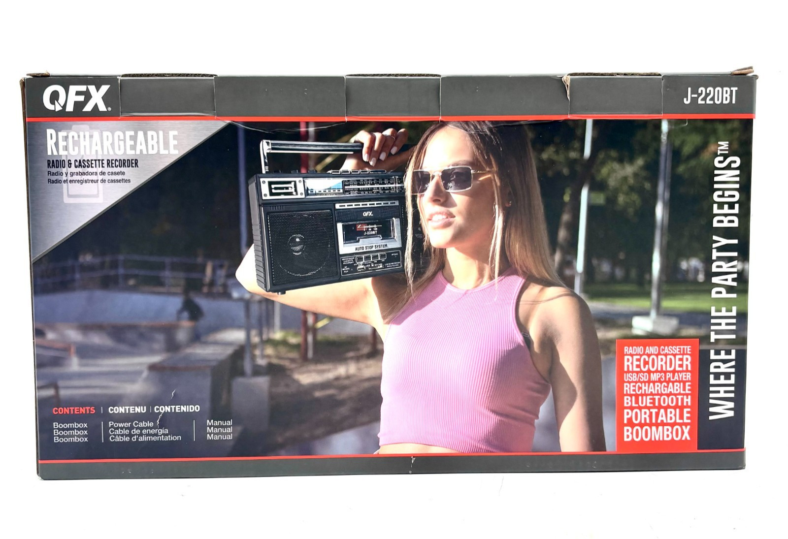 QFX J220BT Bluetooth Radio/Cassette to MP3 Converter Boombox