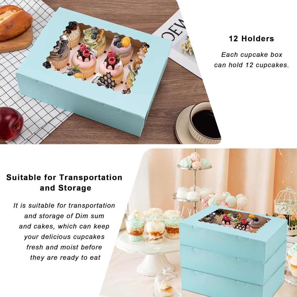 6 Pack Cupcake Boxes Holds 12 Count Baby Blue
