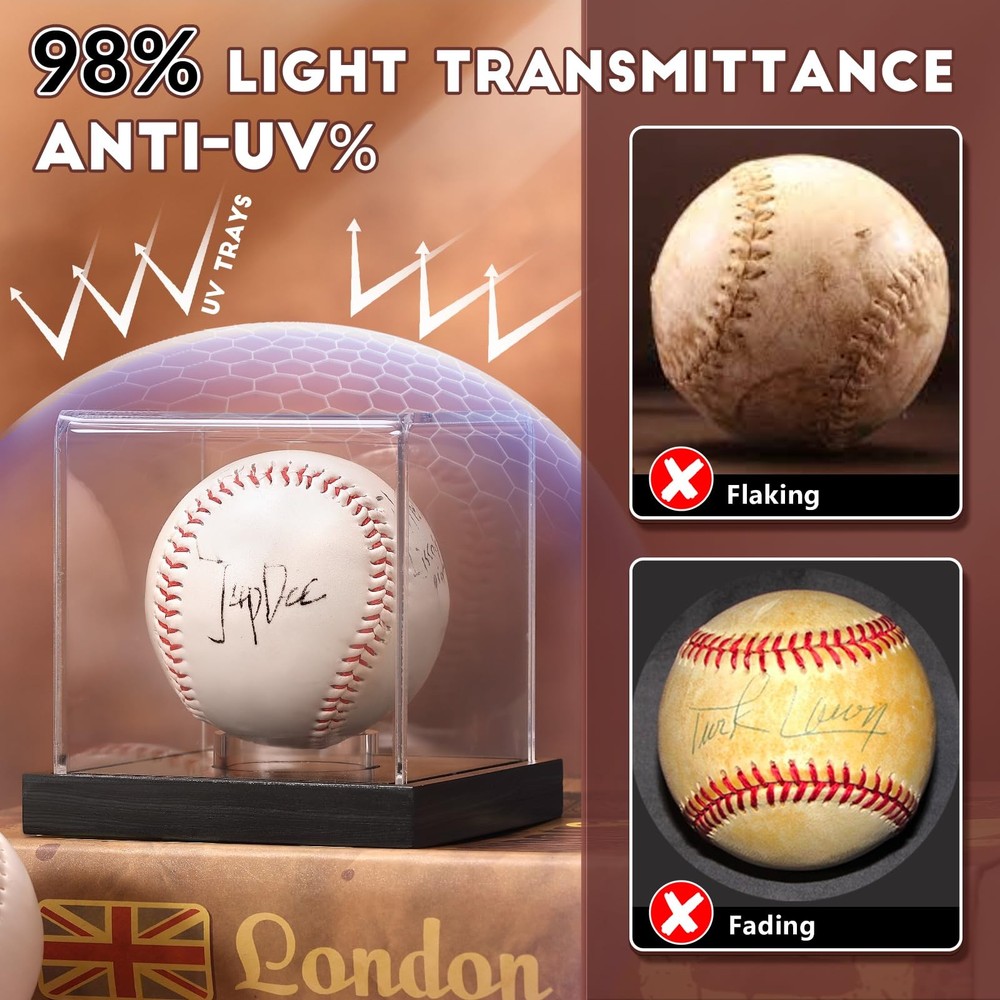 JupDec Baseball Display Case, Clear Cube Holder with 1 Pack, Black