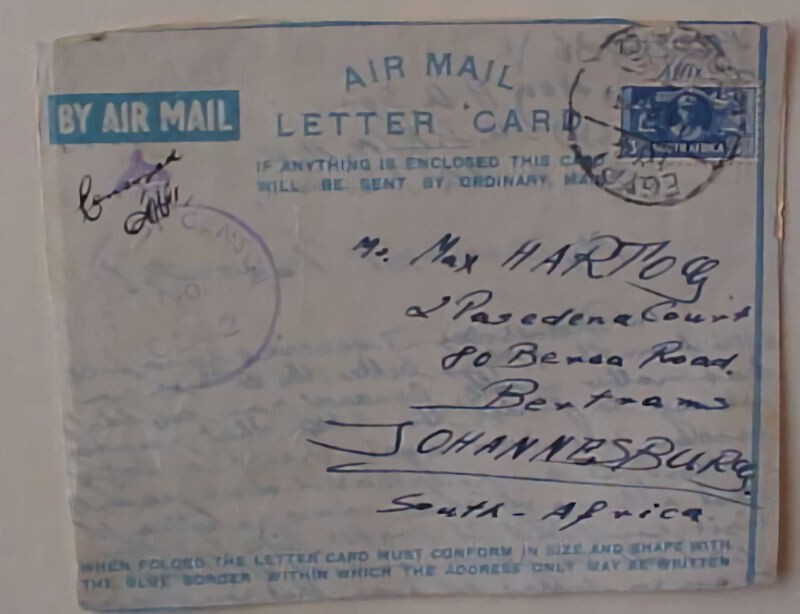 SOUTH AFRICA EGYPT 104 1943 CENSOR