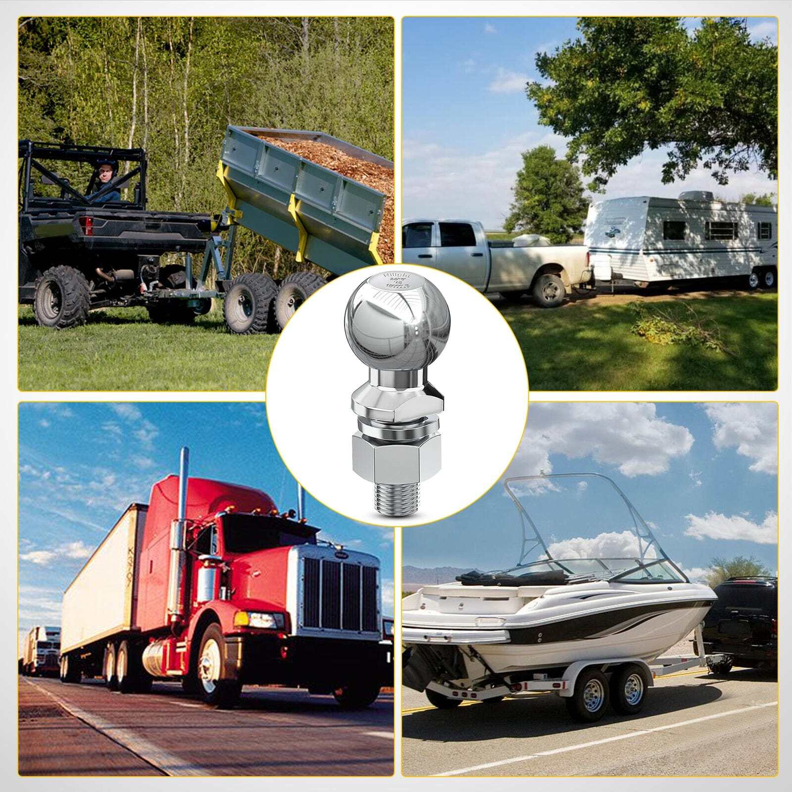 Nilight 2-5/16Inch Chrome Trailer Hitch Ball 1-1/4inch x 2-5/8inch Shank Gray