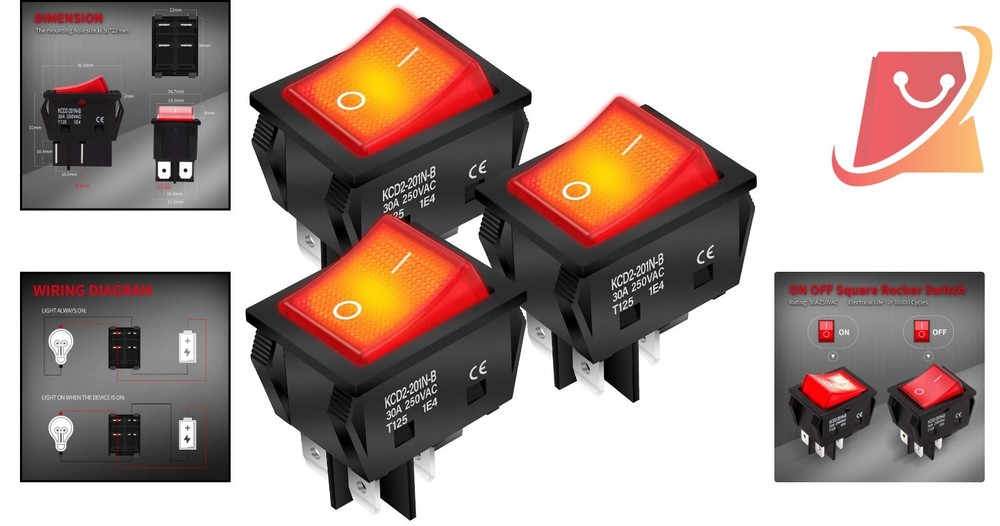 Reliable 30A Heavy Duty Lighted Rocker Switch - Quick Connect Installation