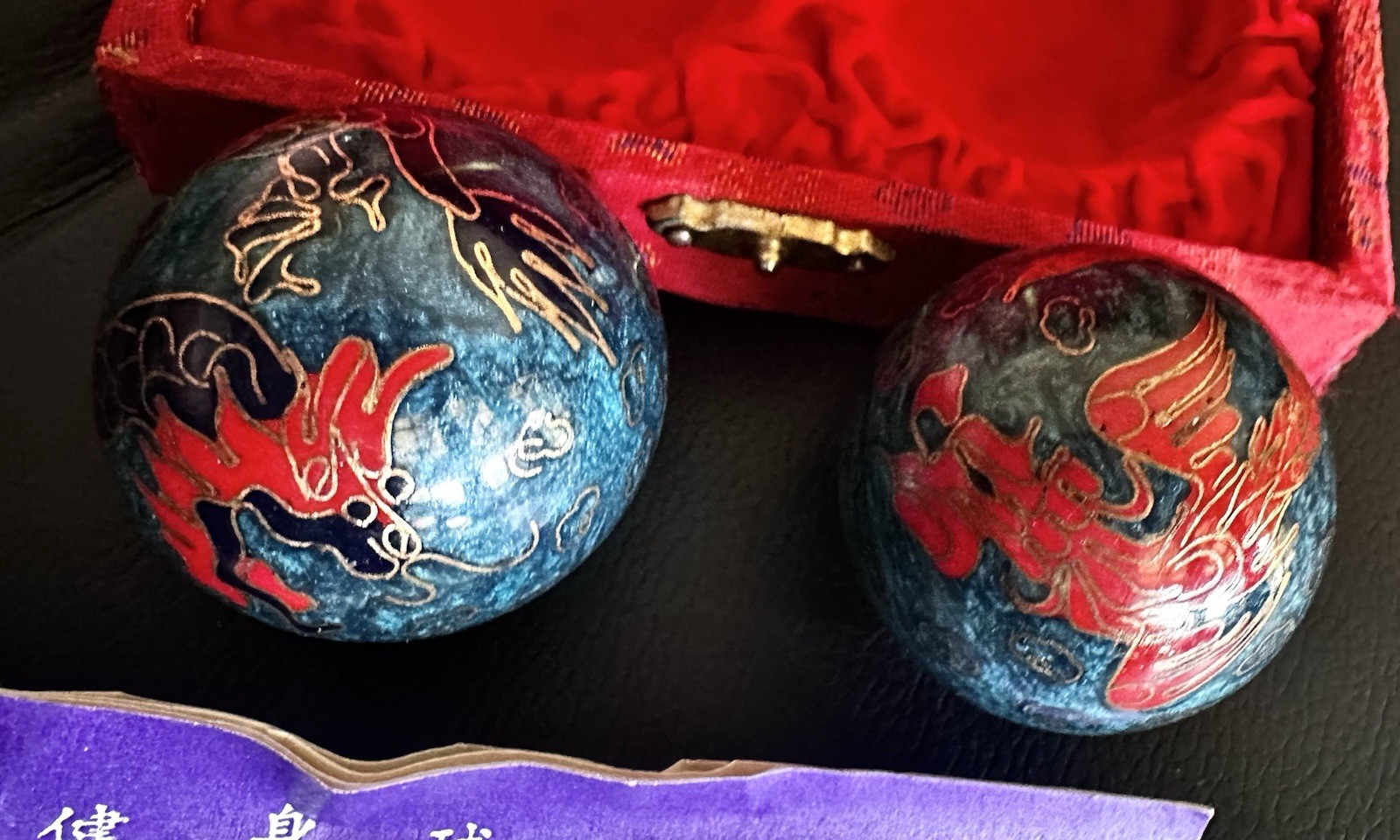 Vintage Chinese Dragon 2" Cloisonne Chime Boading Balls Health