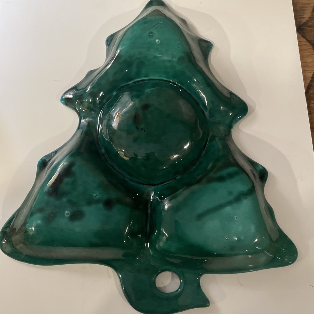 Vintage Ceramic Christmas Tree Shaped Chip & Dip Divided Server
