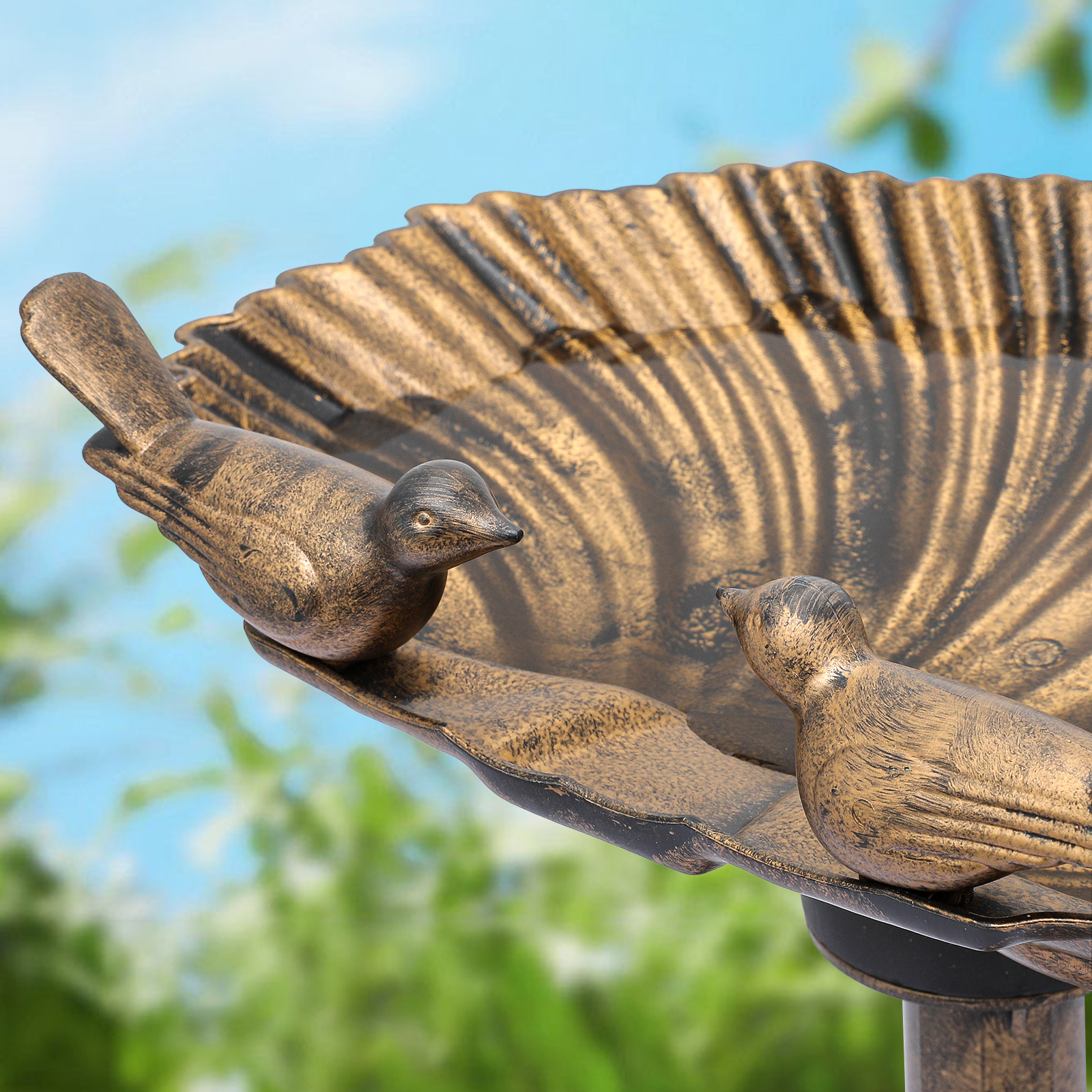 Outdoor Pedestal Solar Pumb Bird Bath Freestanding Bronze Garden Backyard Decor