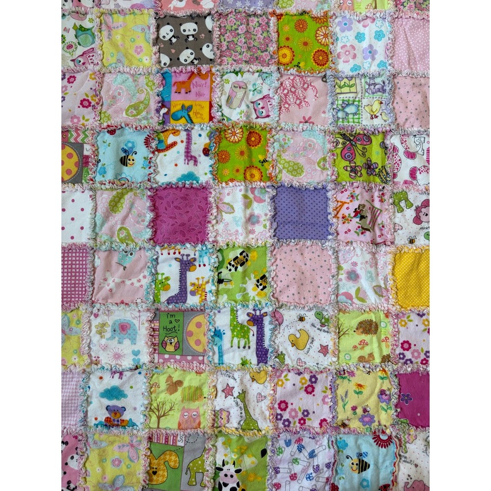 Handmade Multicolored Baby Double Sided Patchwork Quilt Blanket 37x38