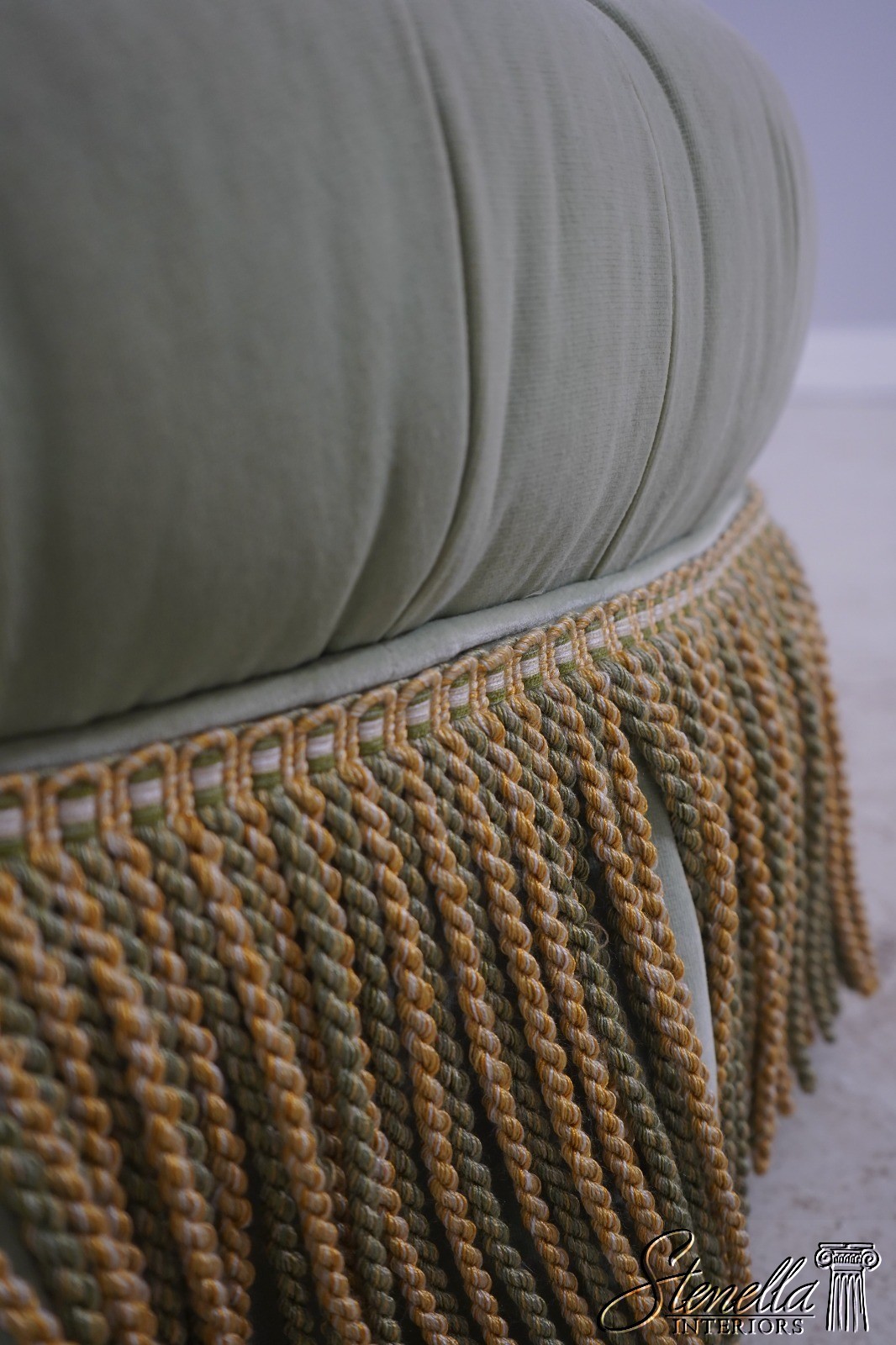 71656: BAKER Round Green Velvet Style Upholstered Ottoman