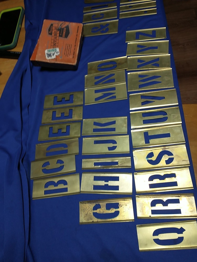 Vintage REESE'S Brass Interlocking Adjustable Letters stencils 2" LETTERS GOTHIC
