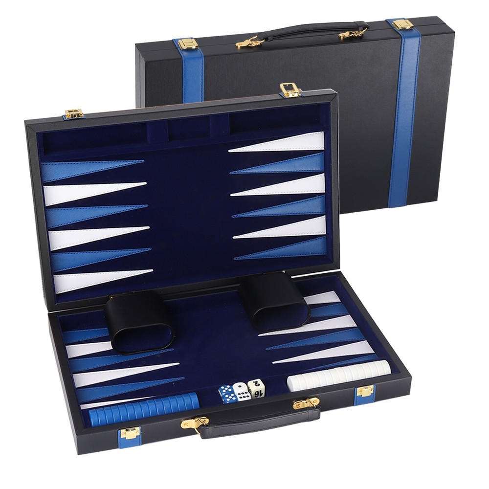 Classic Large Folding PU Leather Backgammon Board Game Set w/UREA Game Pieces