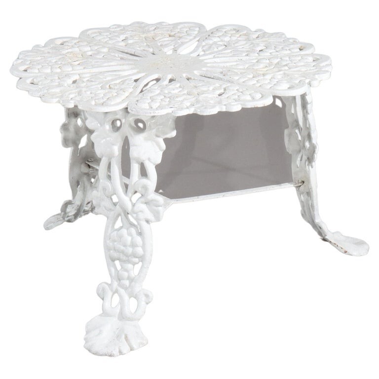 White Painted Grape & Leaf Wrought Iron Garden Side Table c1890