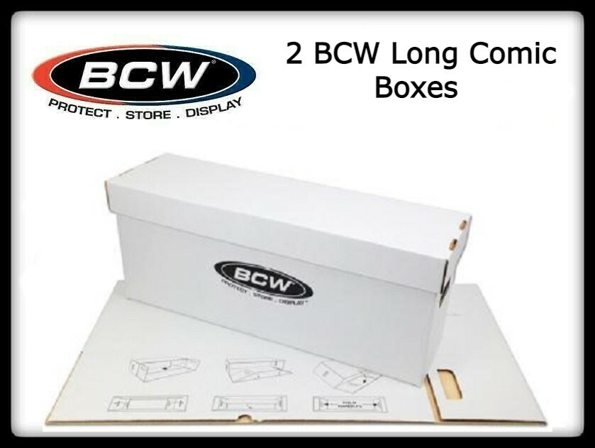 2 BCW Quality Long Comic Book Storage Boxes Thick & Stackable White Cardboard