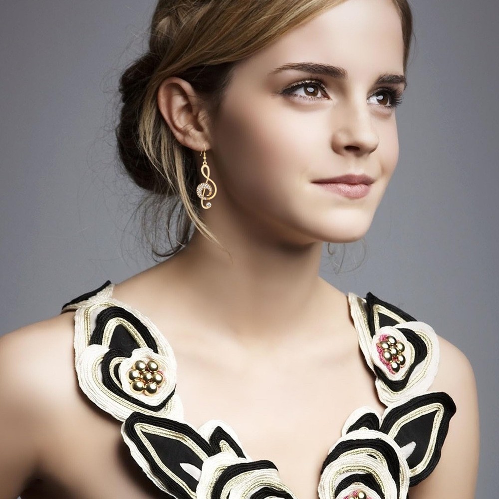 Delicate Music Note Dangle Earrings Crystal Note Treble Clef Music Note Drop ...