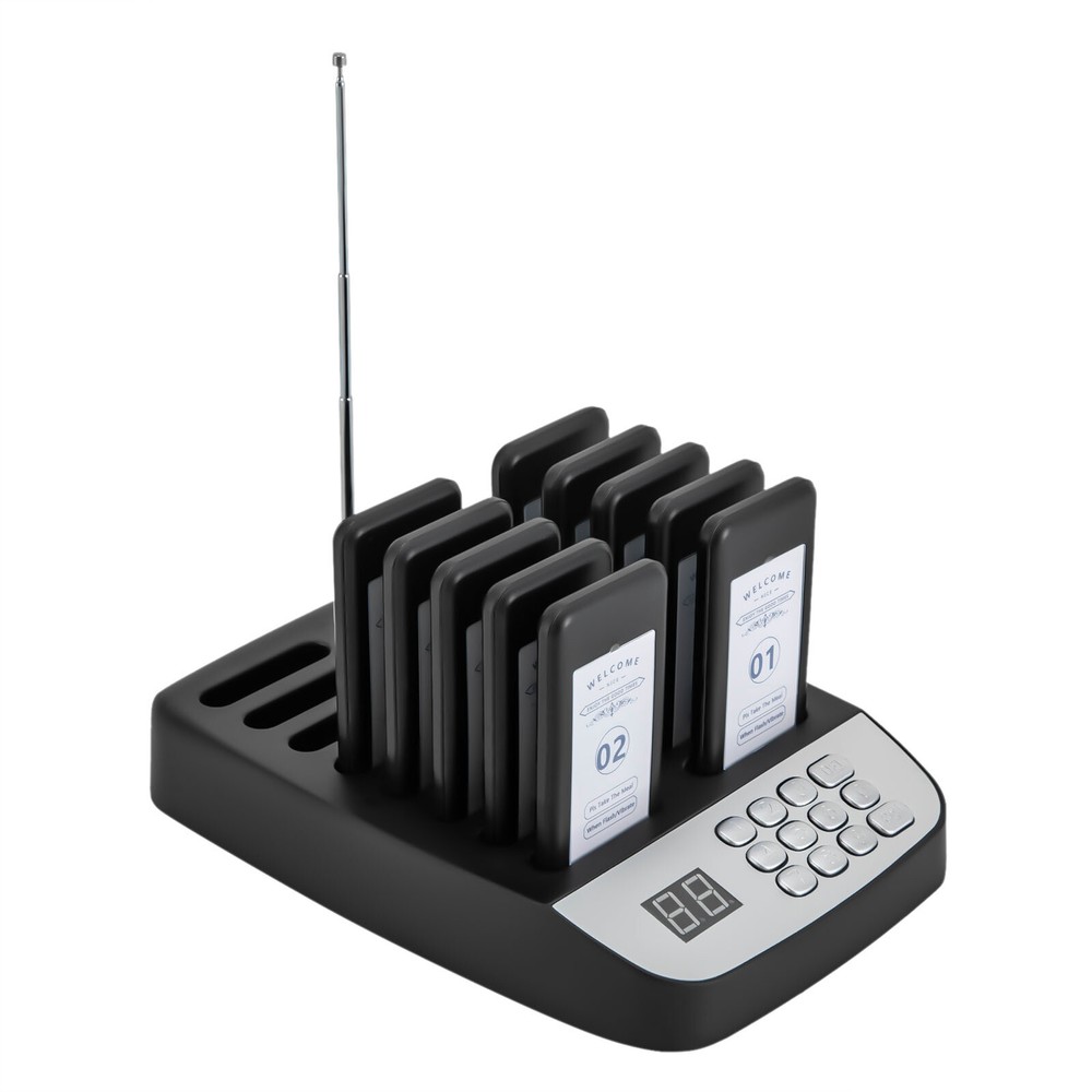 Restaurant Wireless Guest Paging System 10Beepers Queuing Calling Pagers w/Light