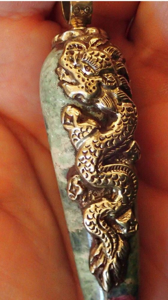 Ruby In Fuchsite with Sterling Silver Dragon Pendant point