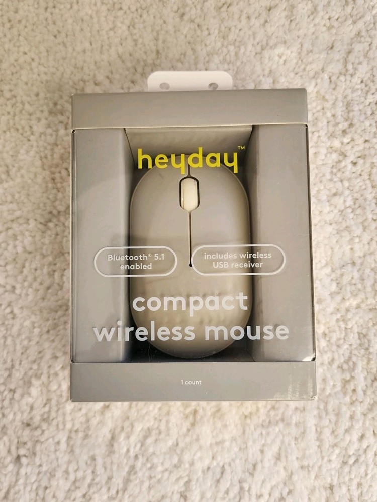 NIB Wireless Mouse GRAY Compact Bluetooth 5.1 USB Receiver 33FT Range