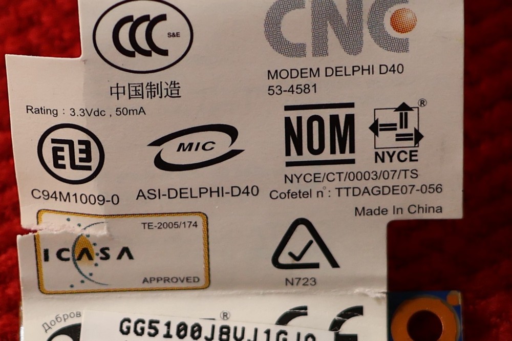 TOSHIBA Agere Delphi Modem D40 Wireless Modem Card
