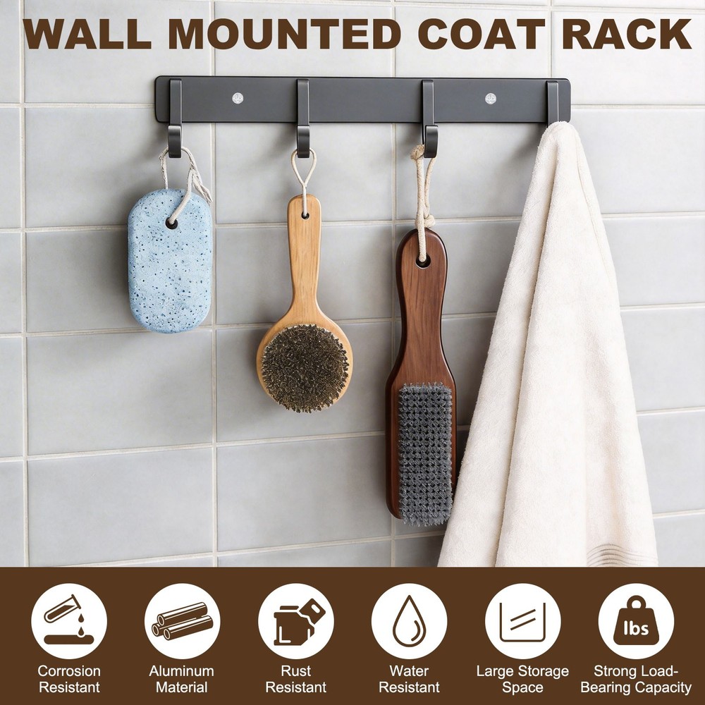 Towel Hook Rack, 10 Inch Wall Mount Coat Rack Rustproof, White 4 Hooks