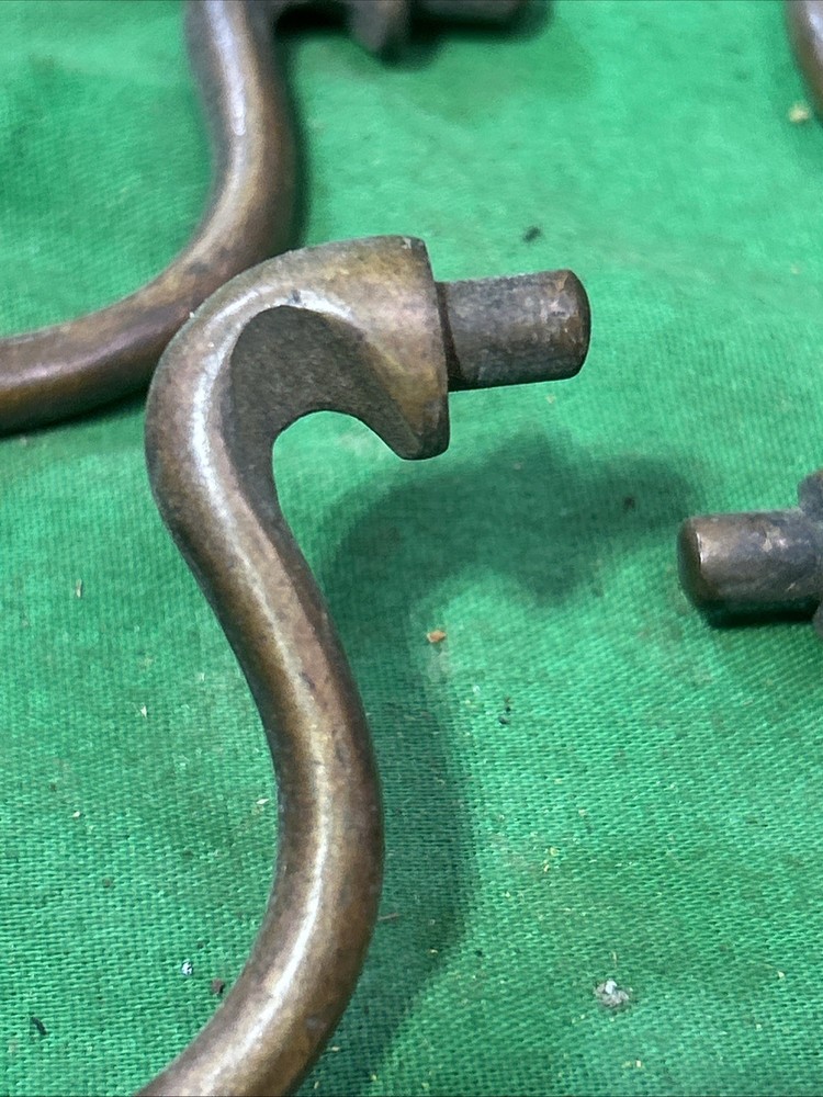 Seven 4.5” Center Gooseneck Solid Brass Antique Drawer Pulls Bails England