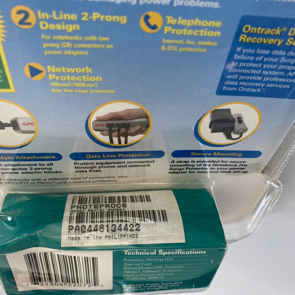 APC - Model PNOTEPROC8 Notebook Surge Protector Telephone & Network Protection