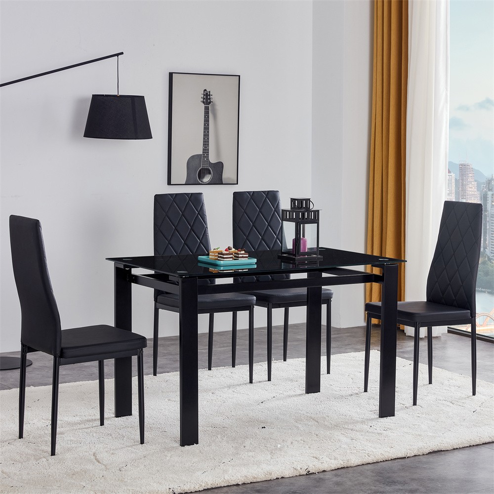 5piece set Modern black dining table,Rectangular table living room kitchen table